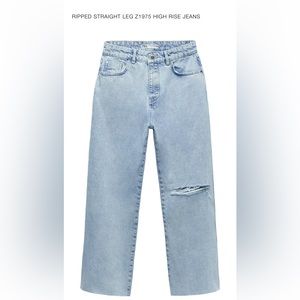 Zara Ripped Straight Leg High Rise Jeans